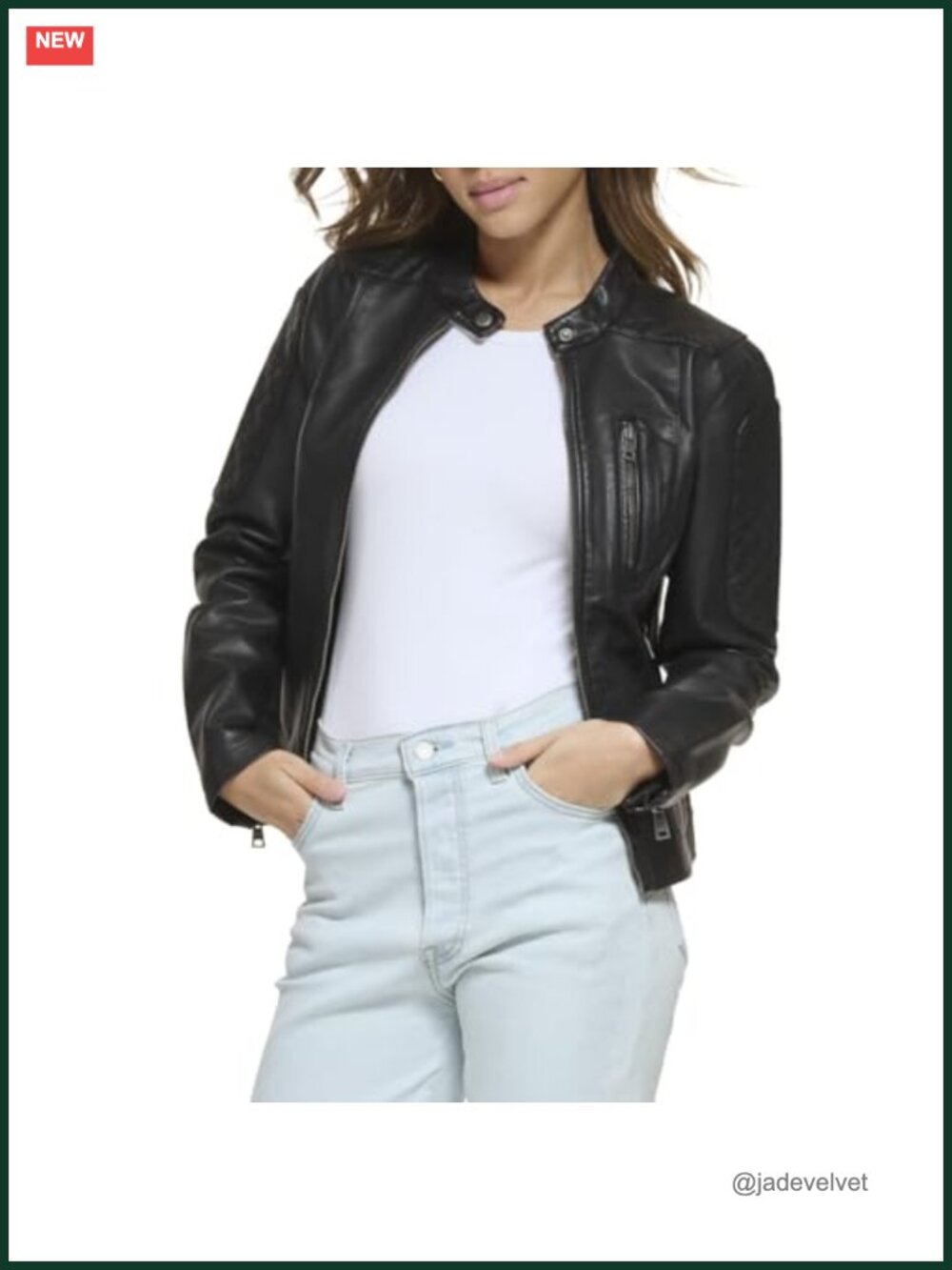 Faux Leather Motocross Racer Jacket Zip Snap Collar Moto Biker